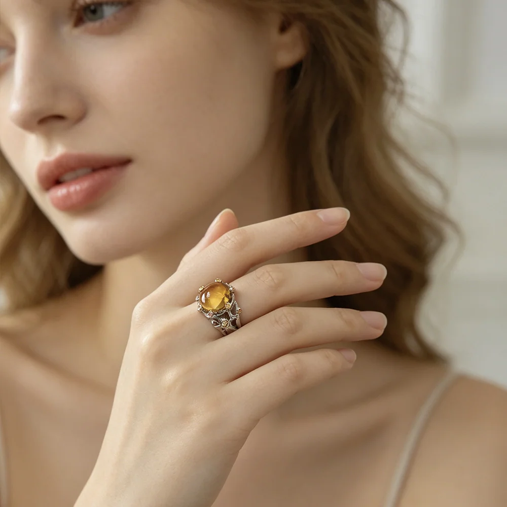 Vintage cabochon citrine - 3