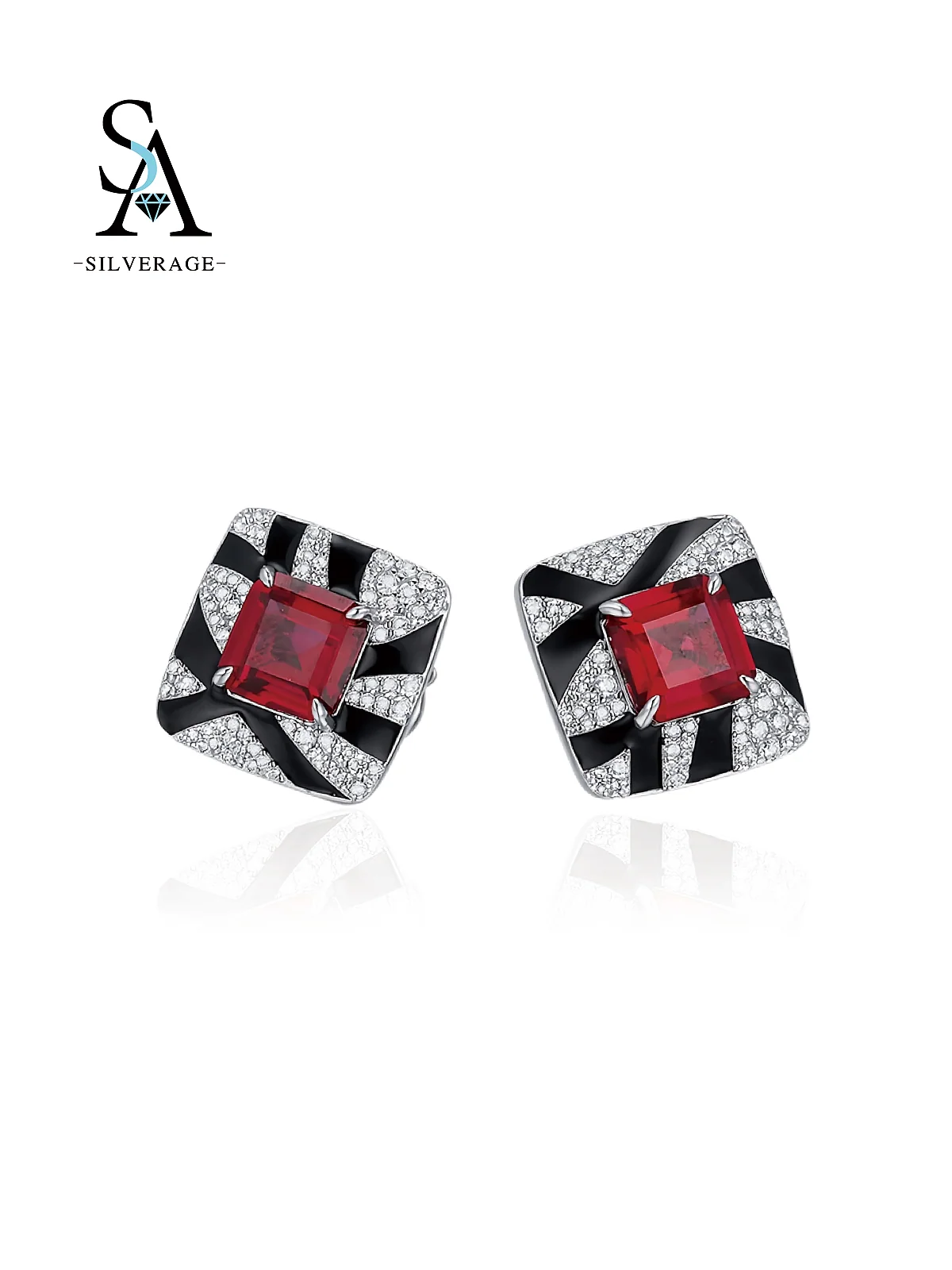 Art Deco gema roja y esmalte negro