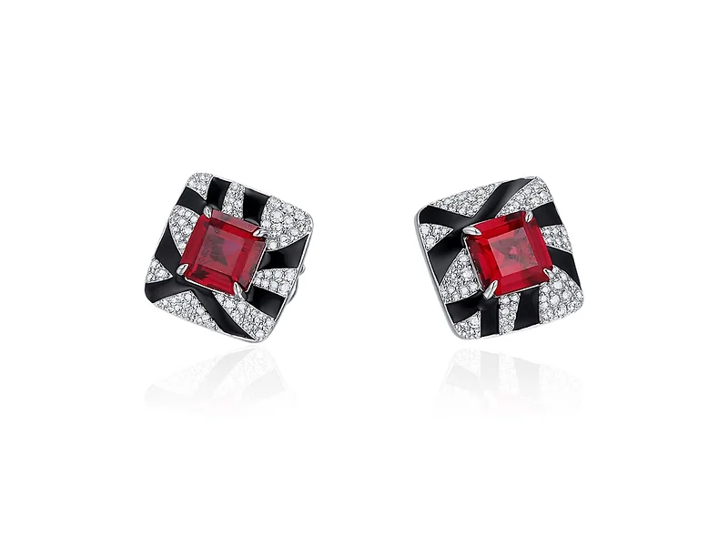 Art Deco gema roja y esmalte negro