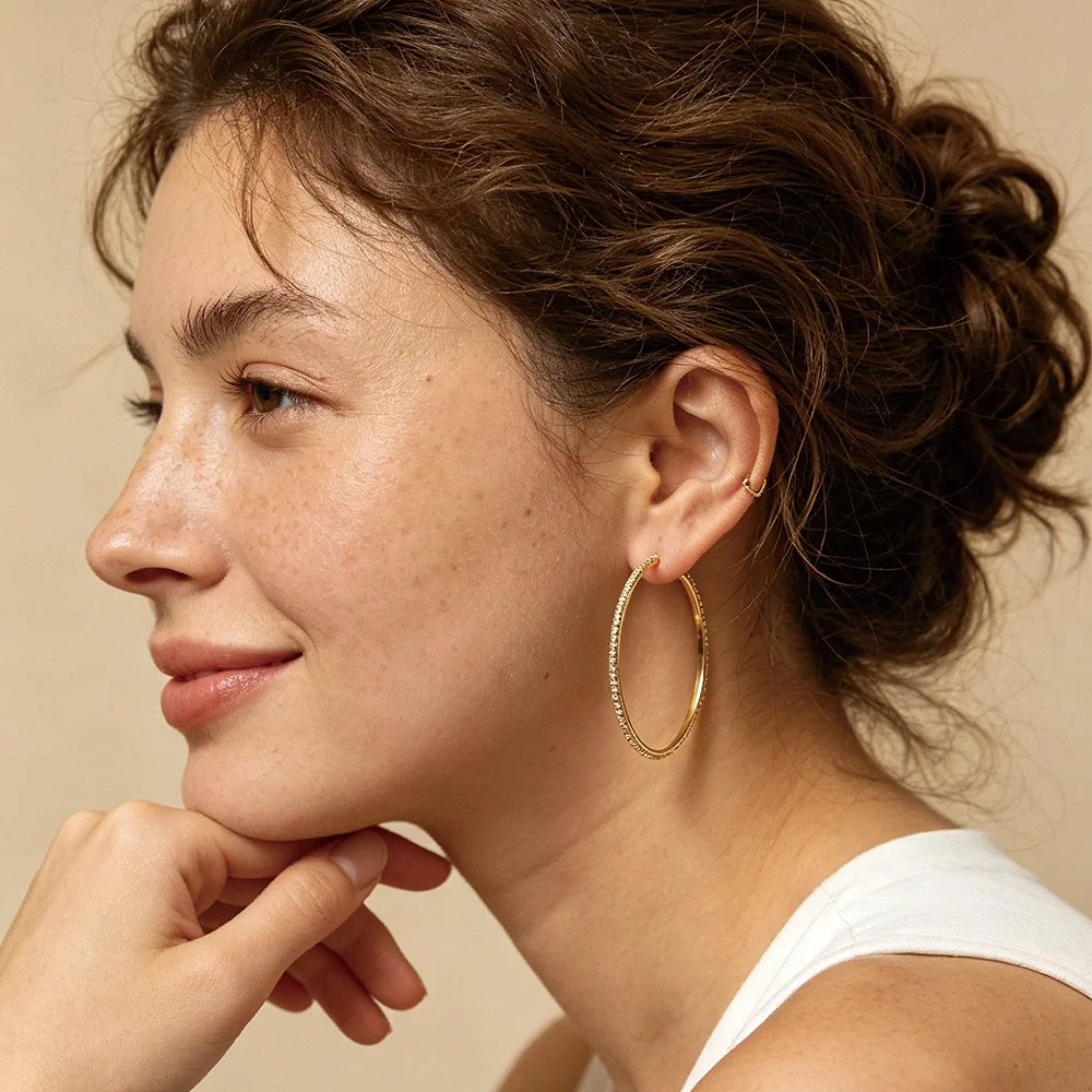 Aretes de aro grandes completamente pavé de CZ - 2