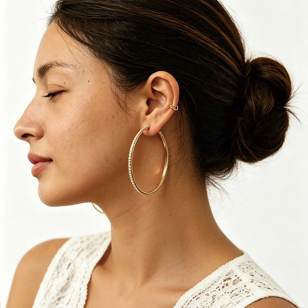 Aretes de aro grandes completamente pavé de CZ - 3
