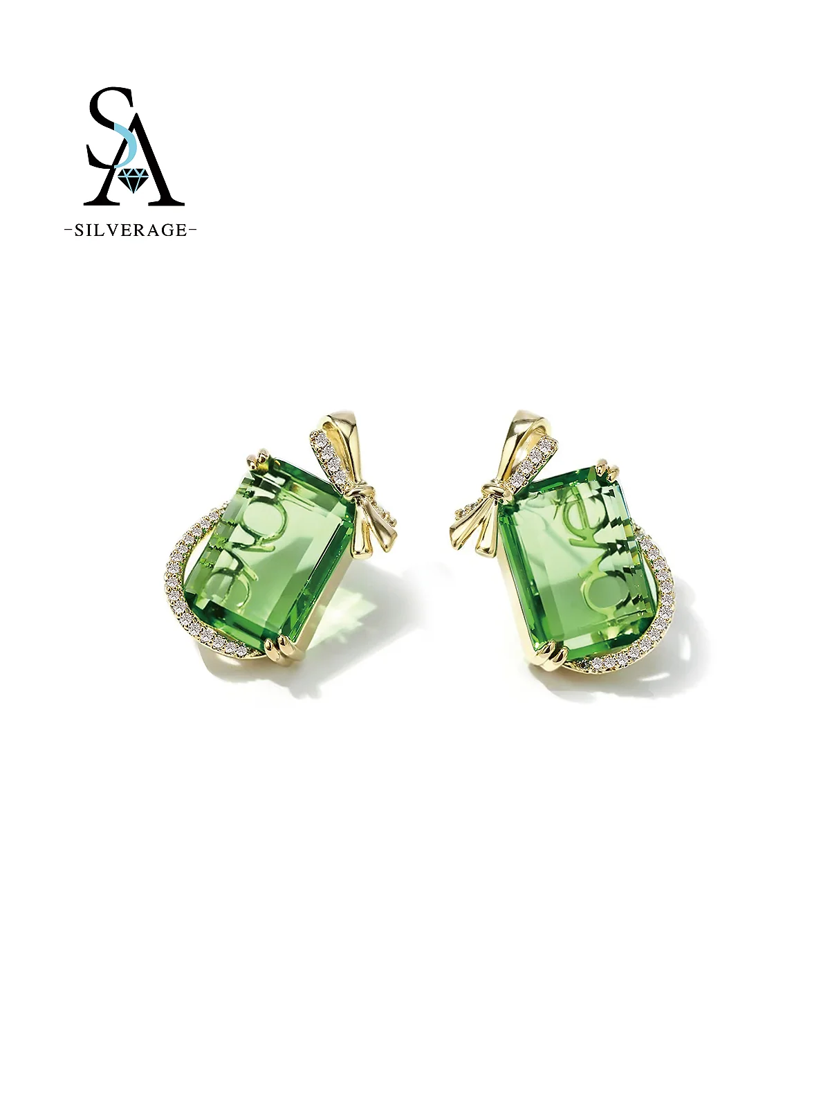 Gold Plated Green Cubic Zirconia Bow