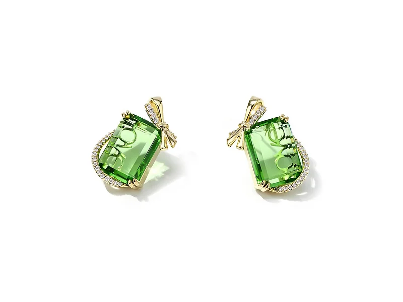 Gold Plated Green Cubic Zirconia Bow