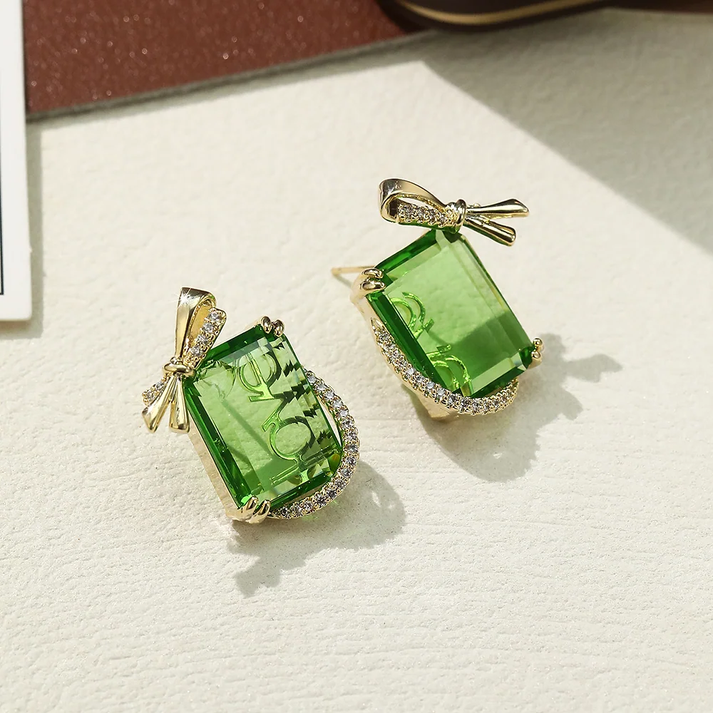 Gold Plated Green Cubic Zirconia Bow - 2