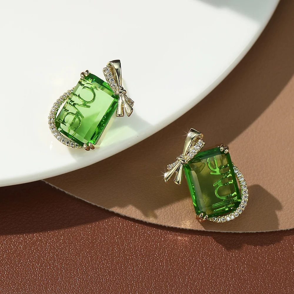 Gold Plated Green Cubic Zirconia Bow - 3