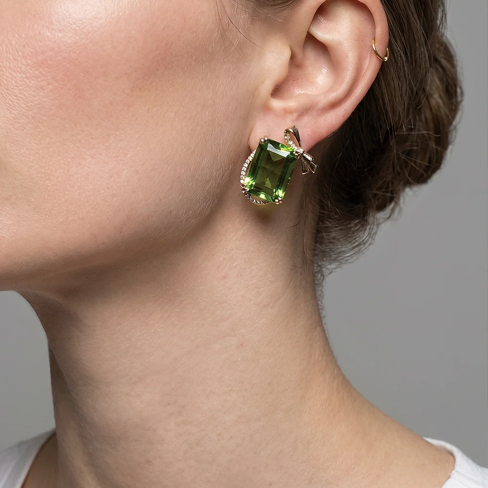 Gold Plated Green Cubic Zirconia Bow - 2