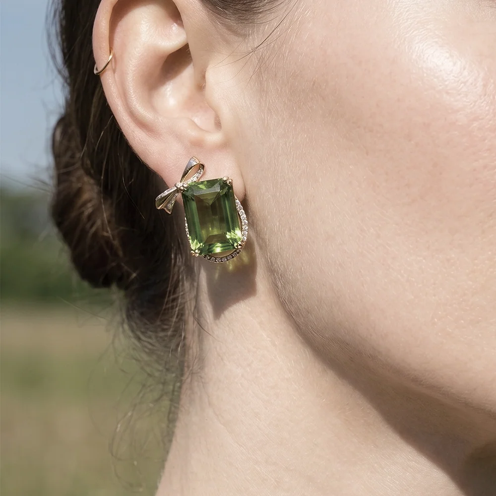Gold Plated Green Cubic Zirconia Bow - 3