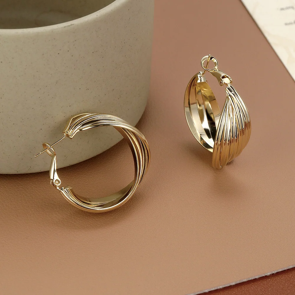 Gold Plated Twisted Multi-Layer Hoop - 2