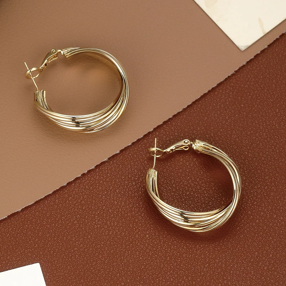 Gold Plated Twisted Multi-Layer Hoop - 3