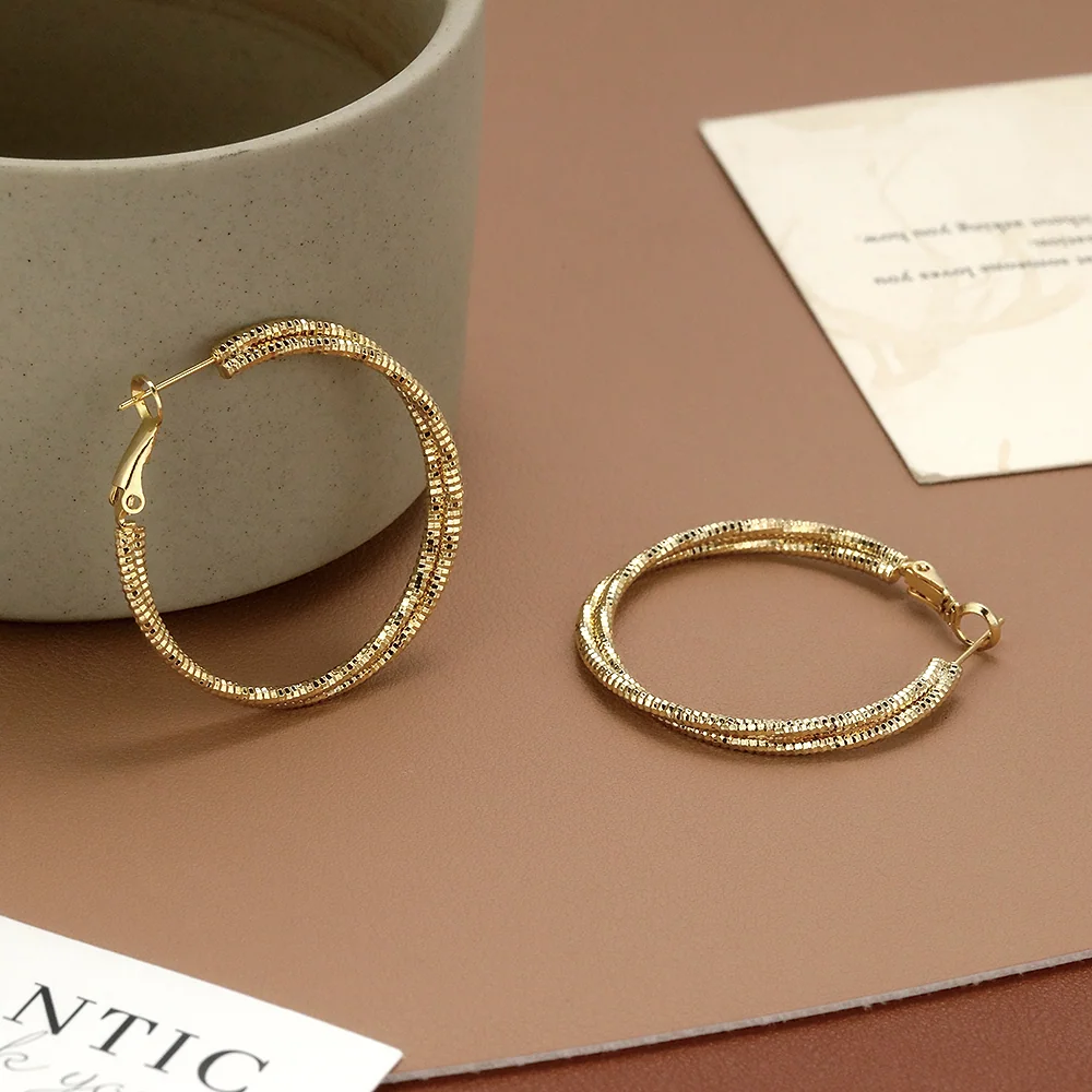 Gold Plated Multi-Layer Textured Hoop - 2