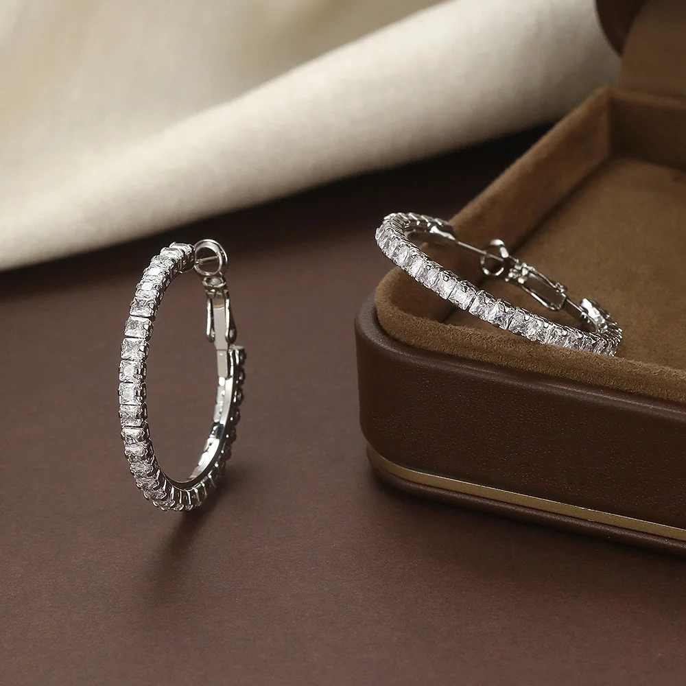 Rhodium Plated Full CZ Paved Hoop - 2