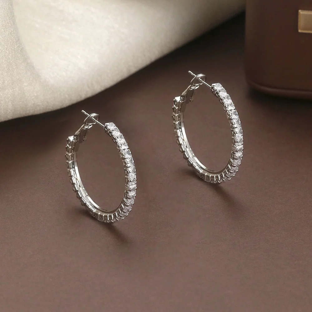Rhodium Plated Full CZ Paved Hoop - 3