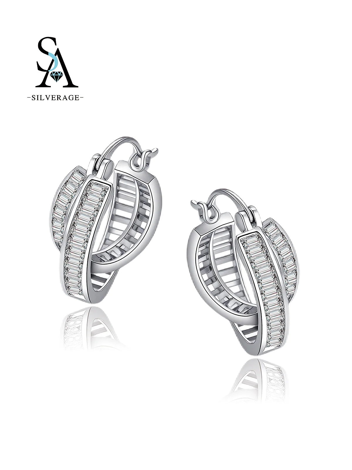 Double Row Baguette CZ Huggie Hoop
