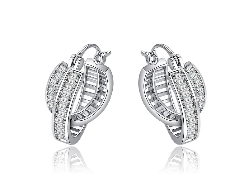 Double Row Baguette CZ Huggie Hoop