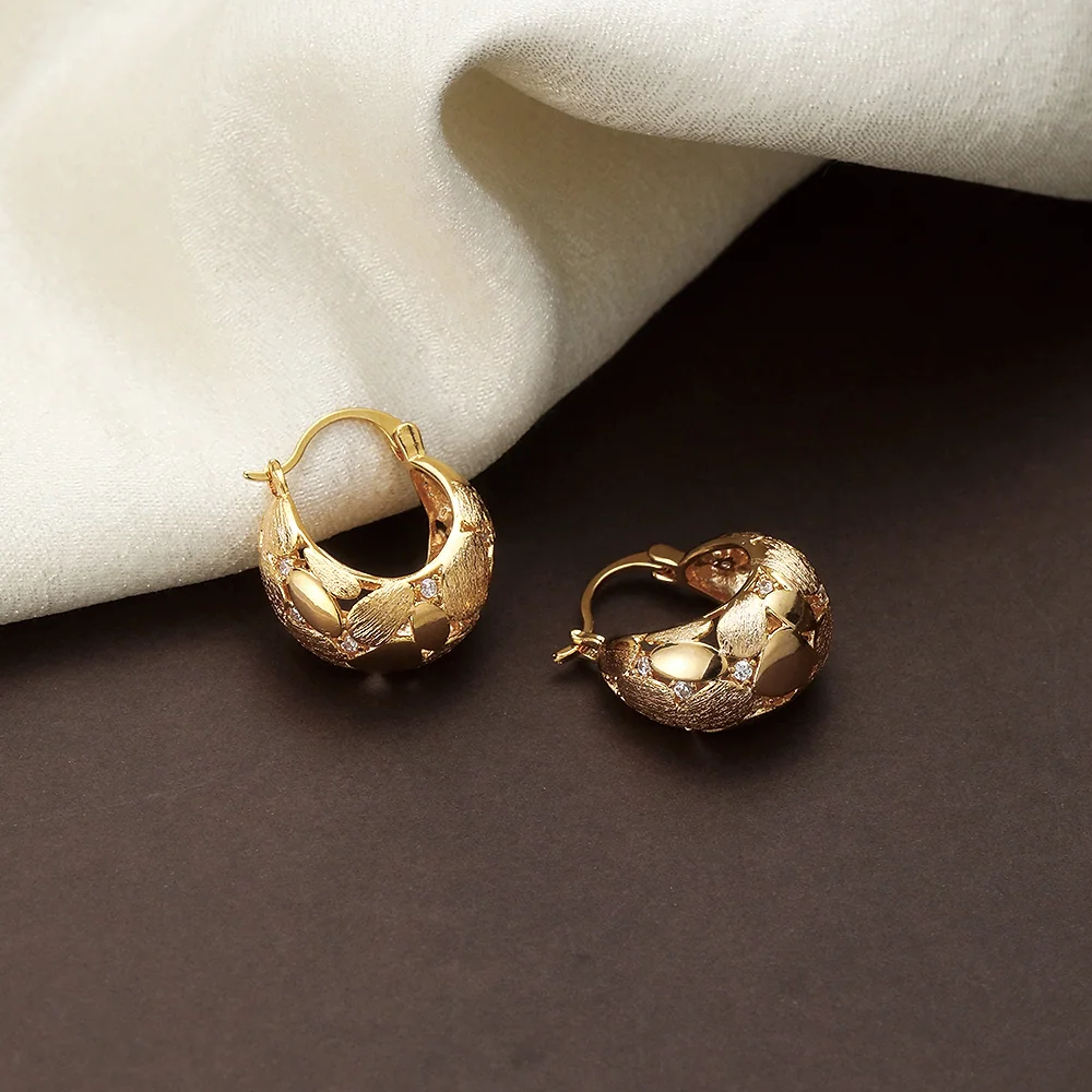 Gold Plated Textured CZ Paved Huggie Hoop - 2