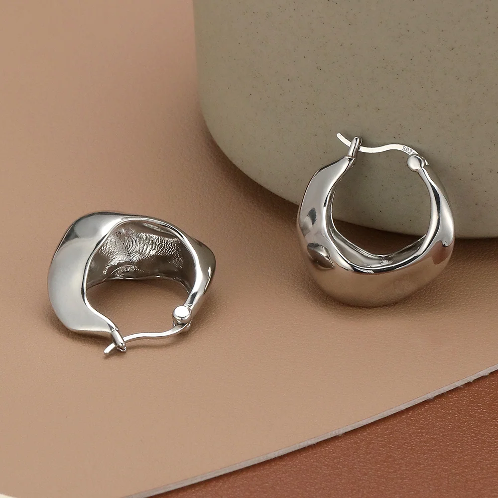 Aretes de aro geométricos de plata - 2