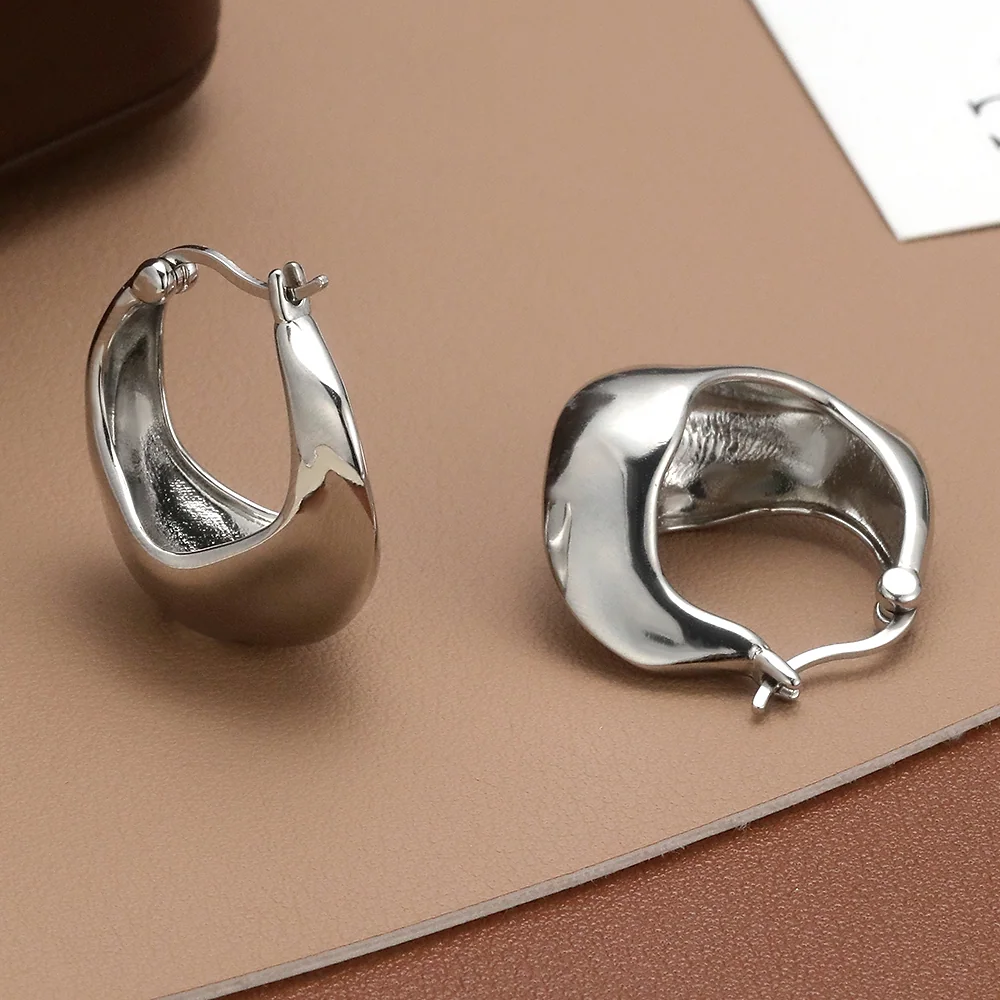 Aretes de aro geométricos de plata - 3