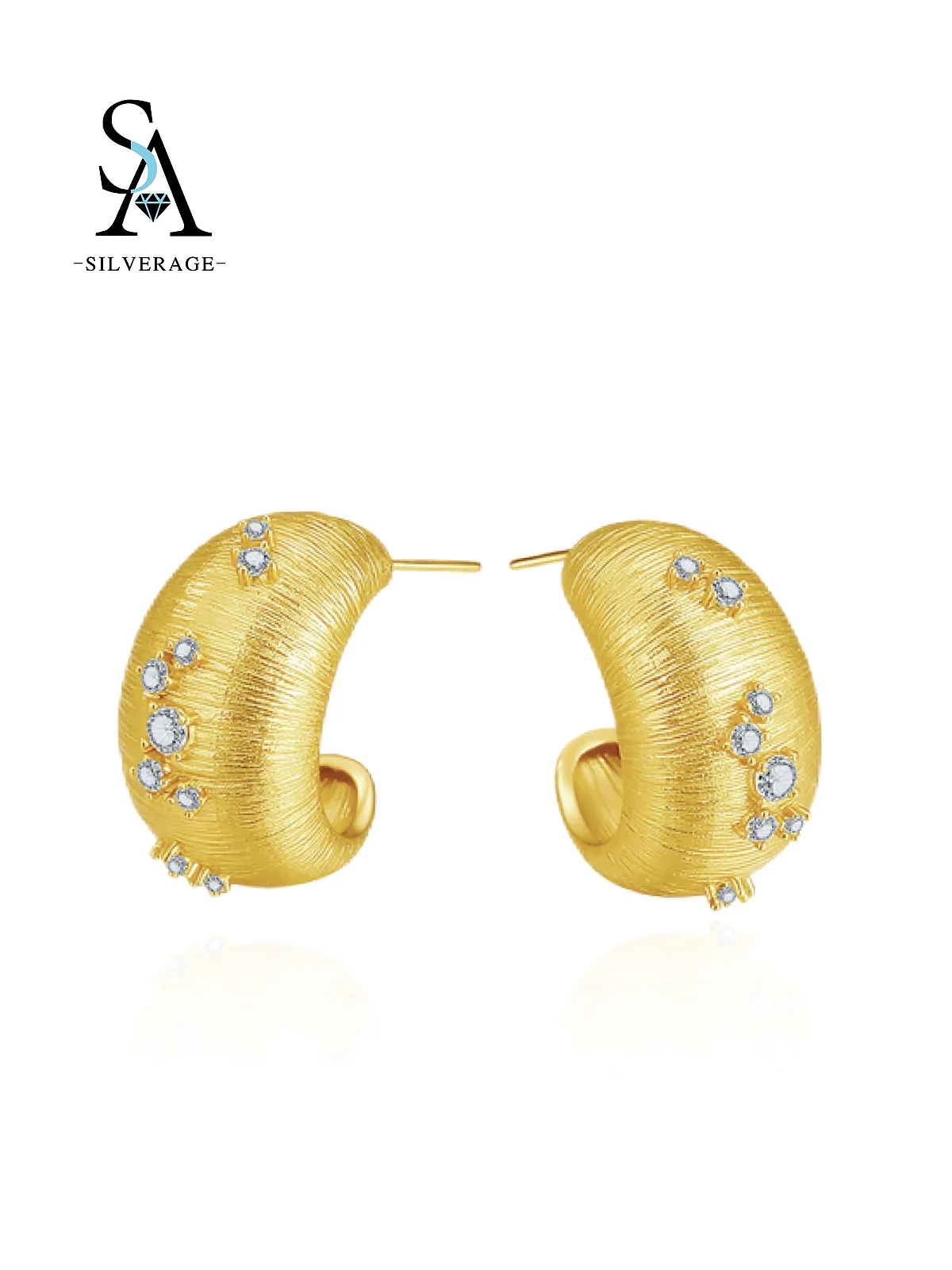 Pendientes de aro de oro cepillado con cristal