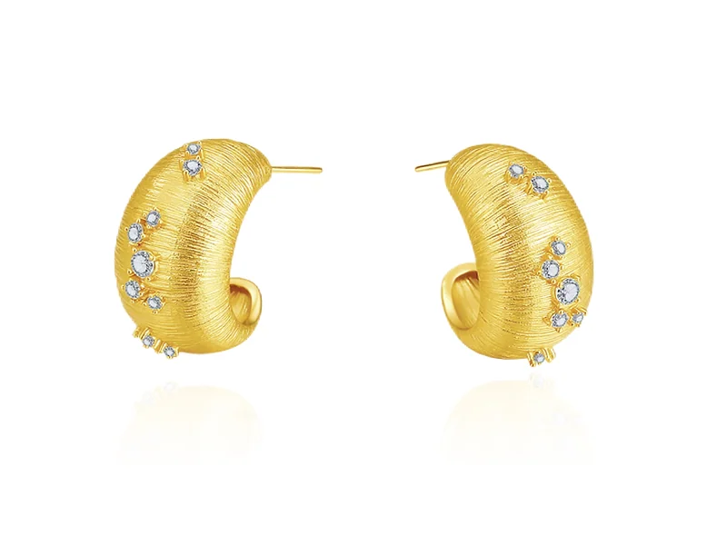 Pendientes de aro de oro cepillado con cristal