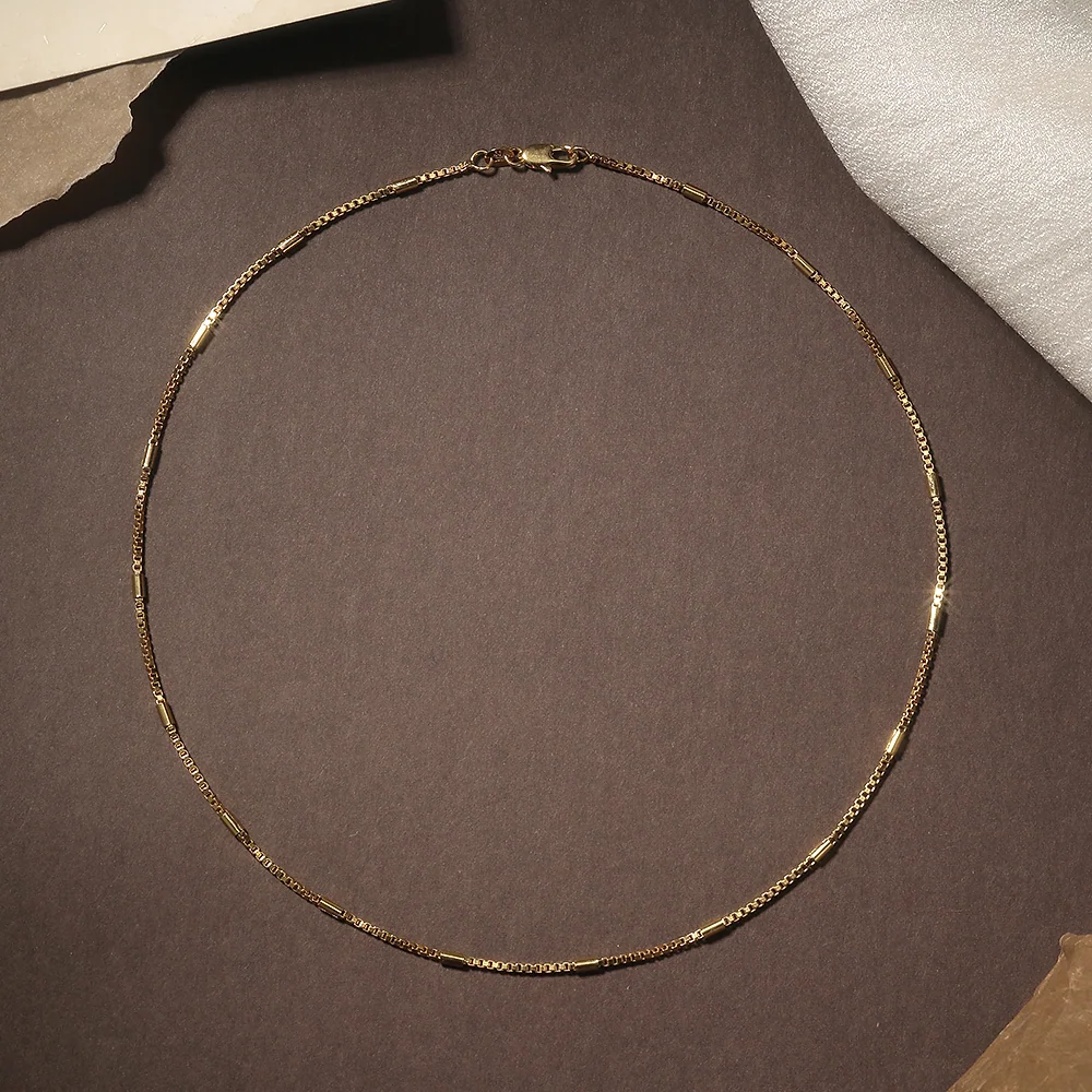 Gold Plated Box Chain with Cylinder Beads - 2