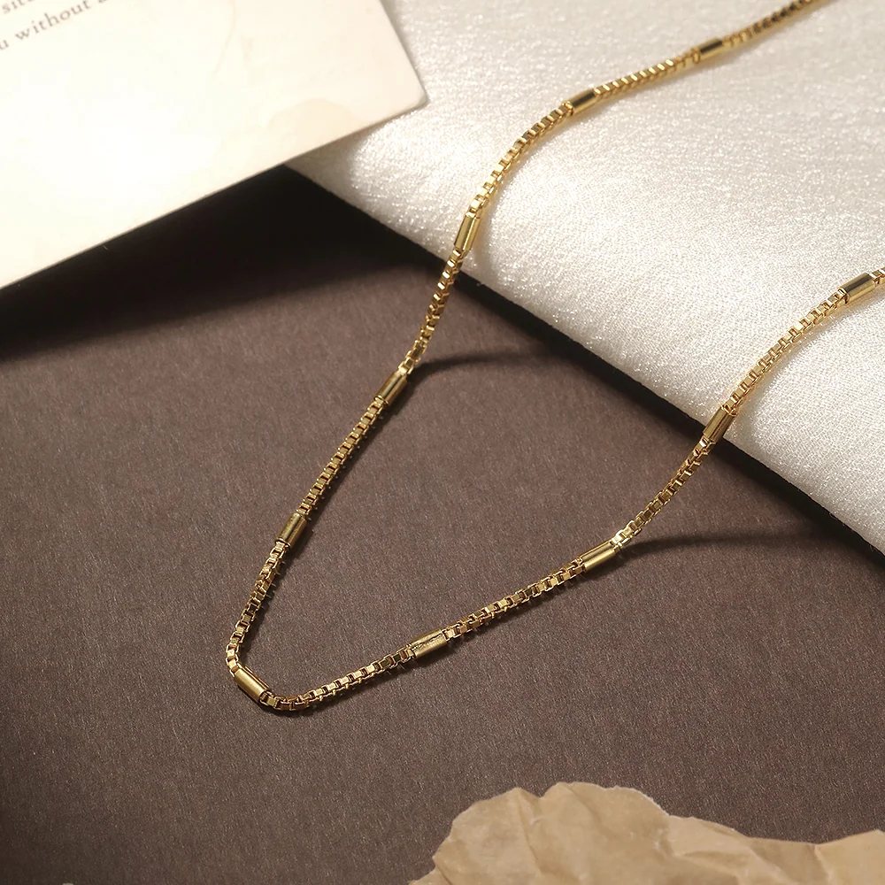 Gold Plated Box Chain with Cylinder Beads - 3