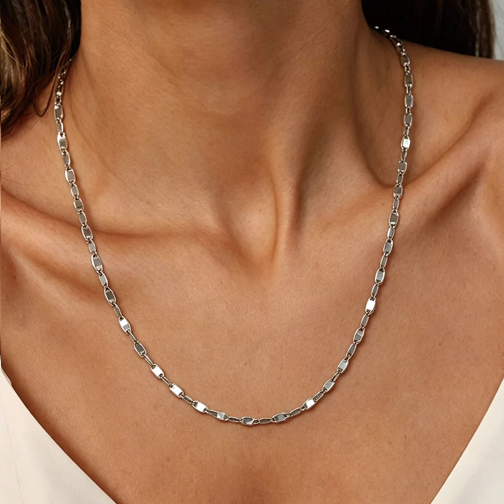 Polished Silver Flat Link Chain - 2