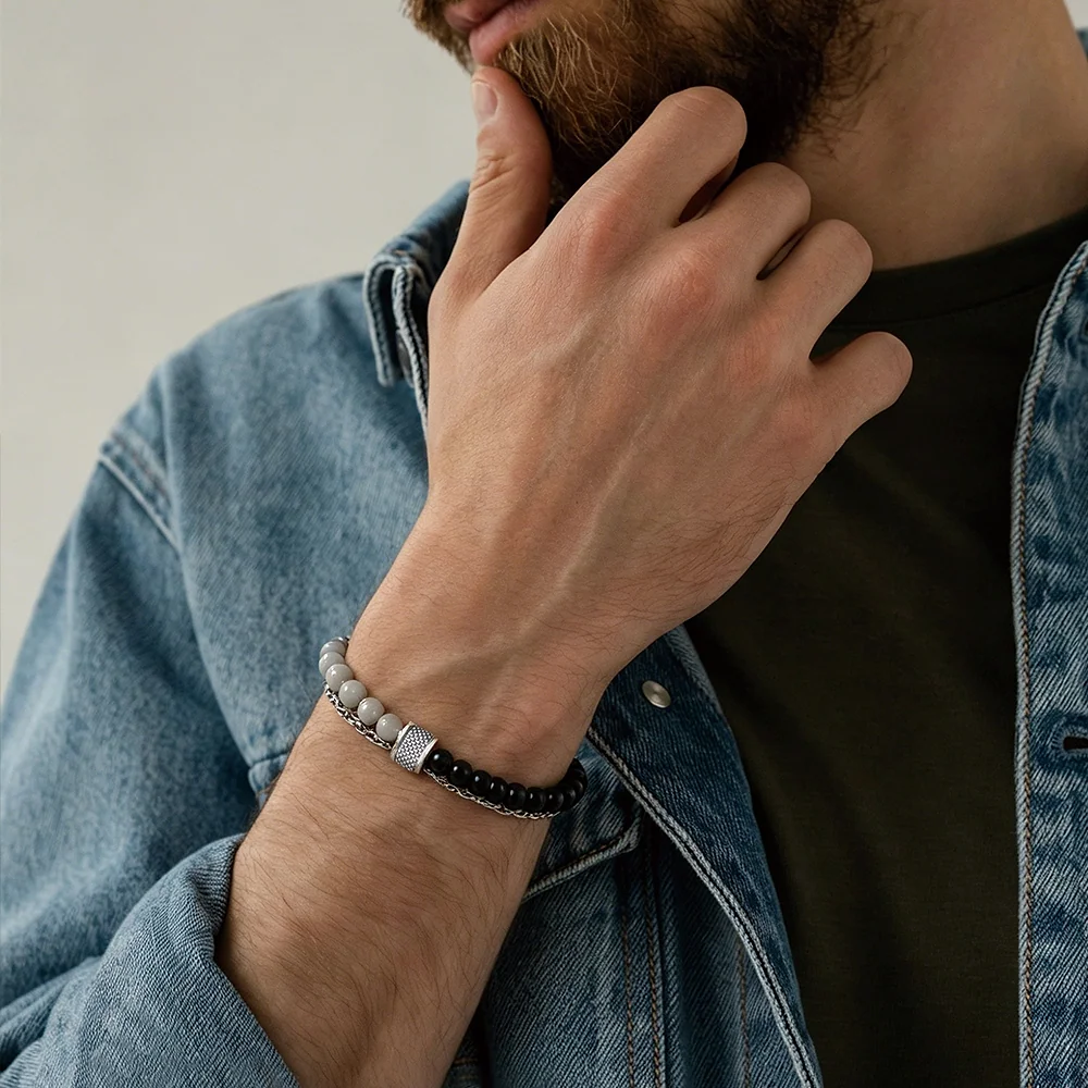 Men's Two-Tone Beaded Braided - 3