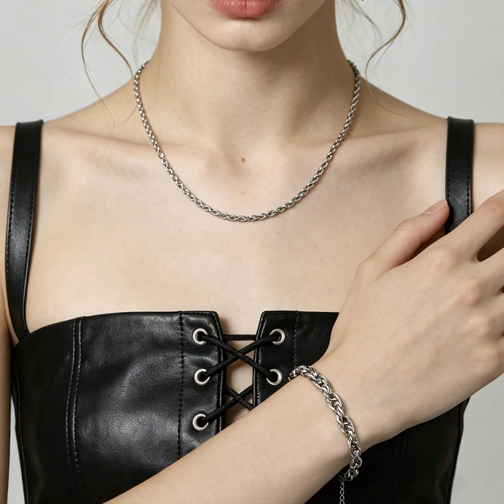 Chaîne en argent oxydé motif blé - 3