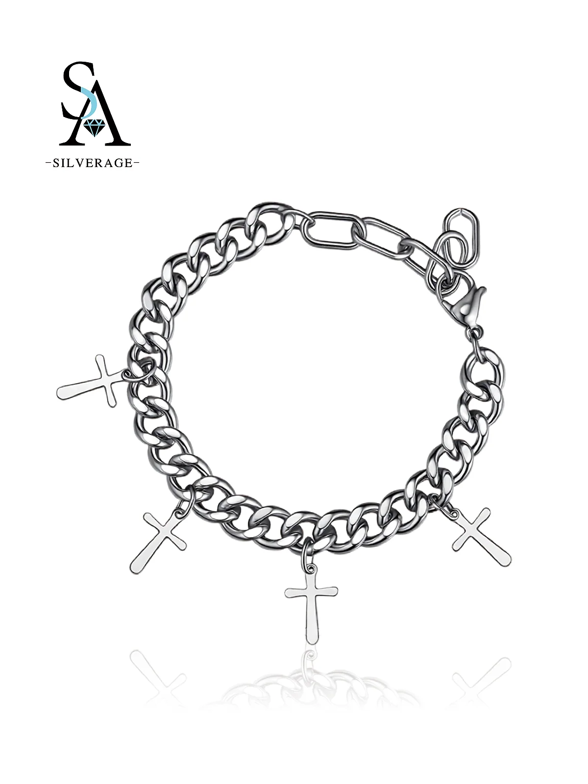 Chaîne argentée à multiples croix