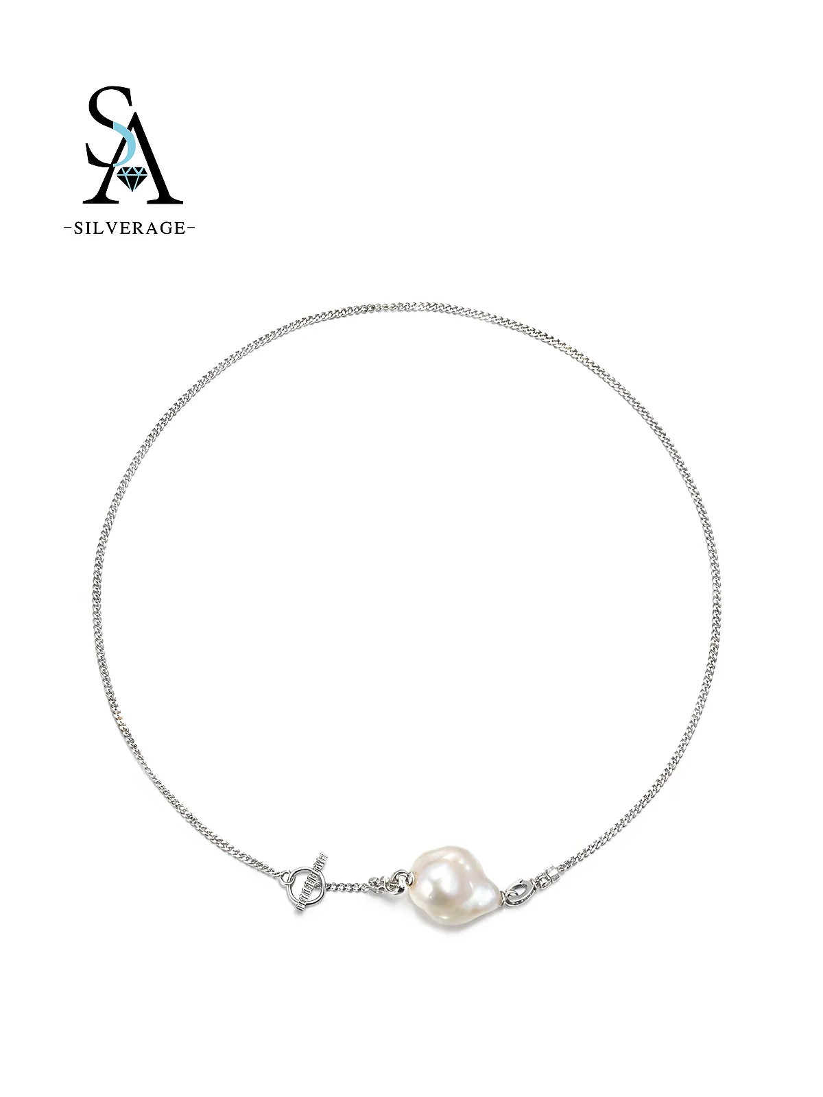Silver Baroque Pearl Toggle Clasp Choker Necklace | SILVERAGE
