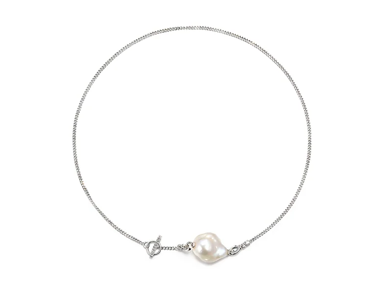 Silver Baroque Pearl Toggle Clasp Choker Necklace | SILVERAGE