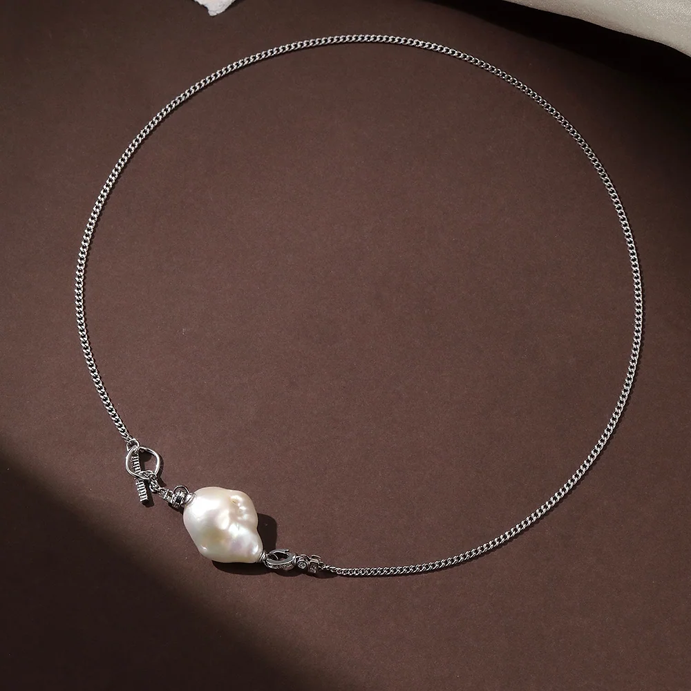 Silver Baroque Pearl Toggle Clasp Choker Necklace | SILVERAGE