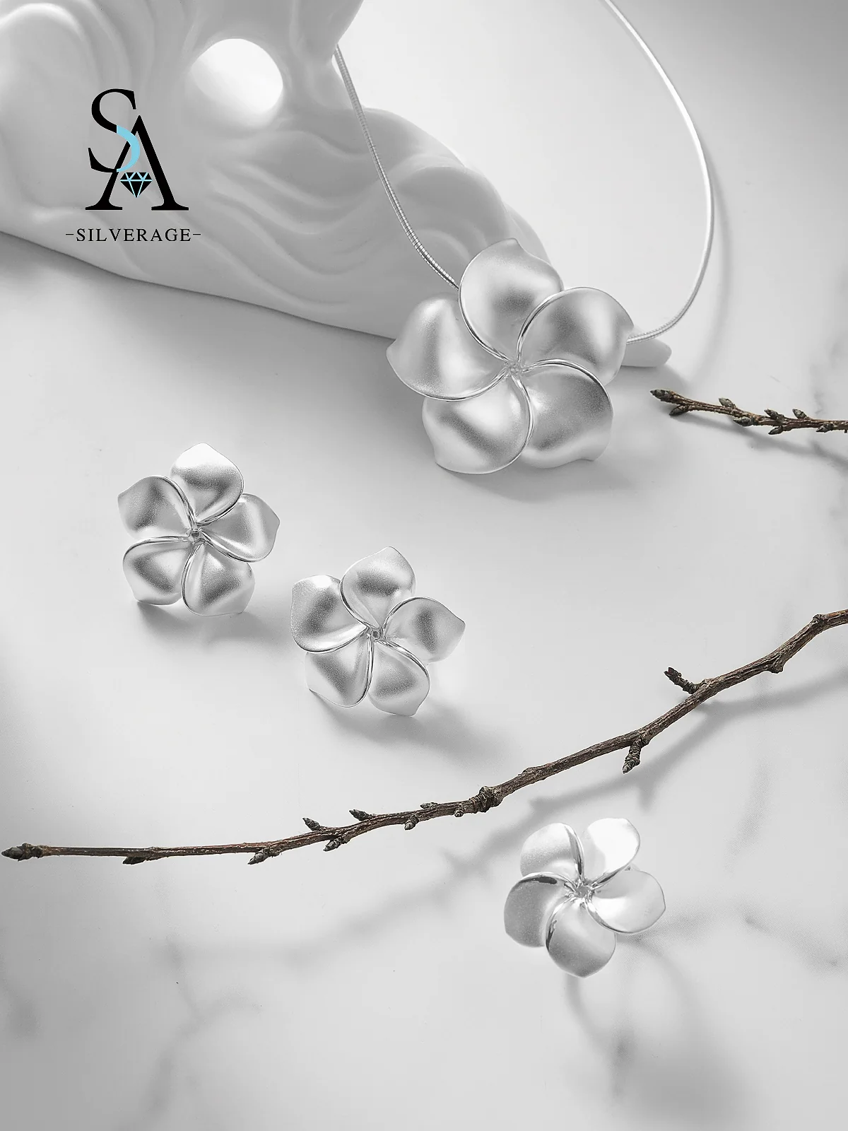 Original Flower 925 Silver Chunky Statement  Jewelry set