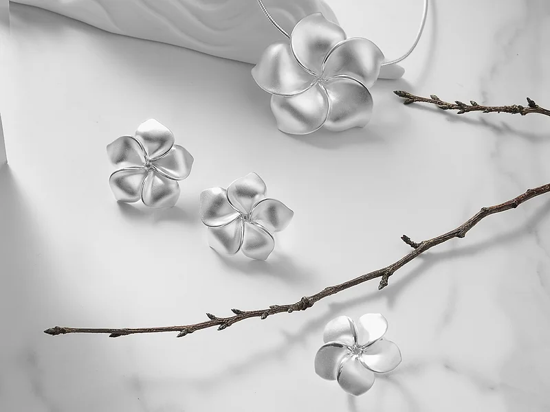 Original Flower 925 Silver Chunky Statement  Jewelry set