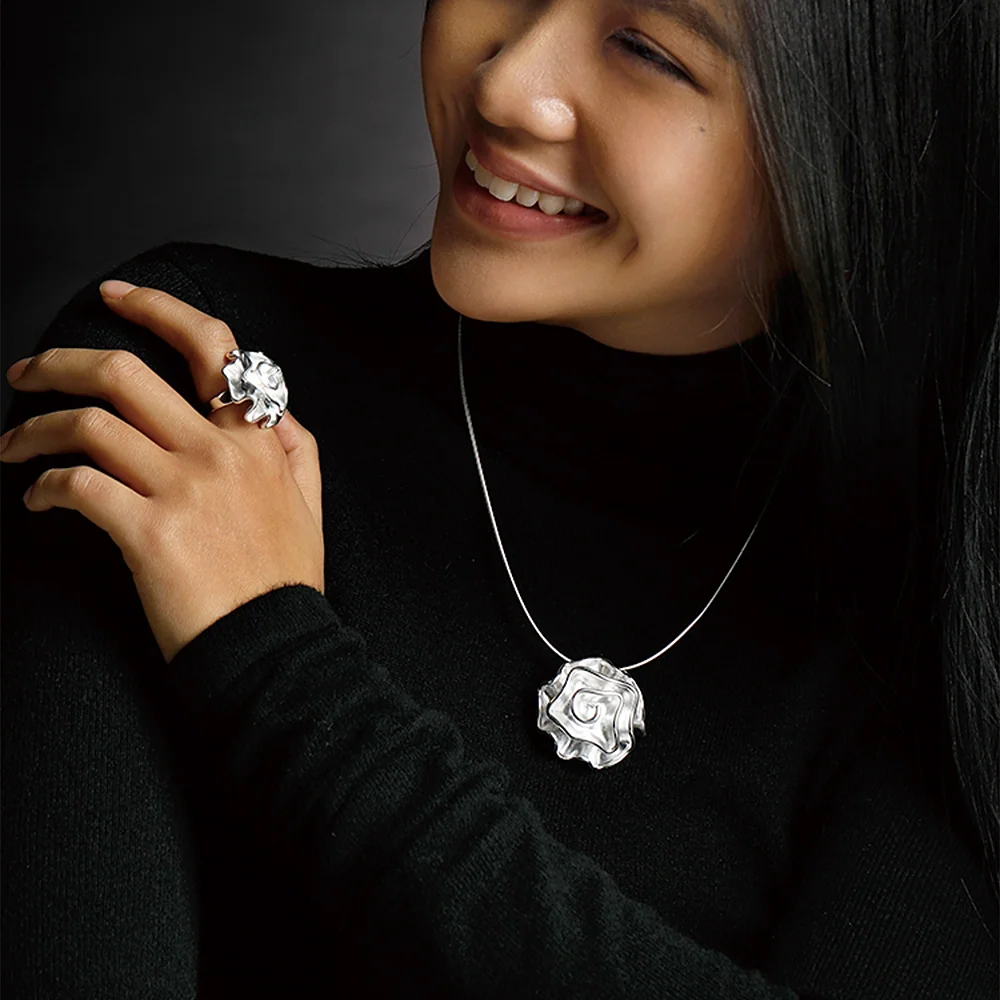 Original Flower 925 Silver Chunky Statement  Jewelry set - 3